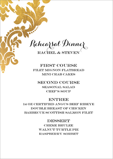 Corner Damask Foil Menu Cards